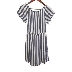 Everly Striped Blue & White Off the Shoulder Rayon Dress Size Medium